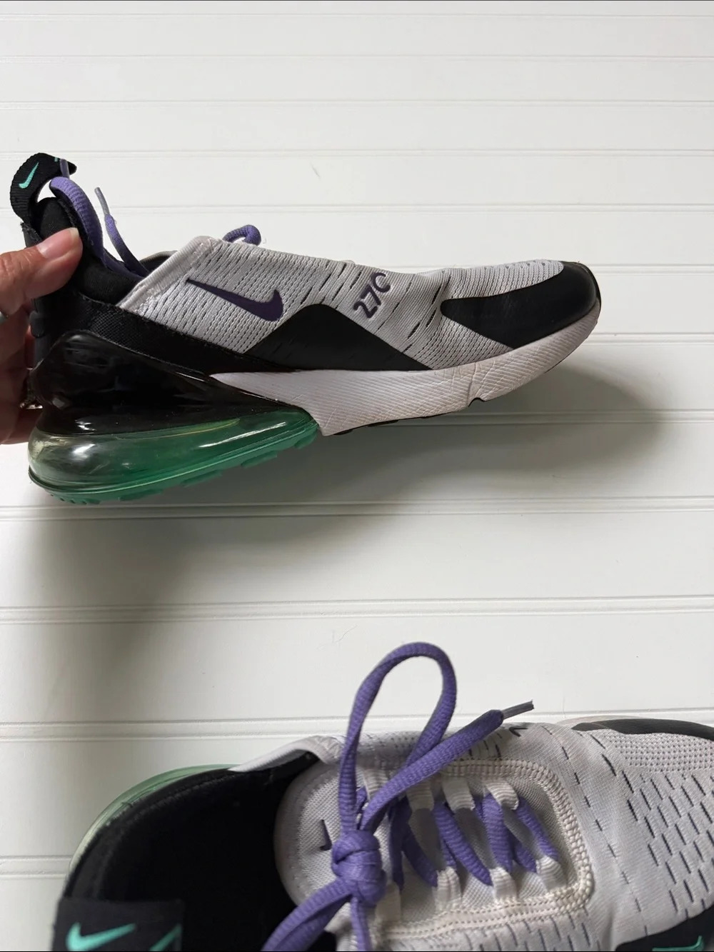 Nike White, Black and Purple Air Max 270 Sneakers with Teal Accents - Picture 3 of 8